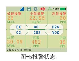 便攜式六合一氣體檢測儀報警狀態